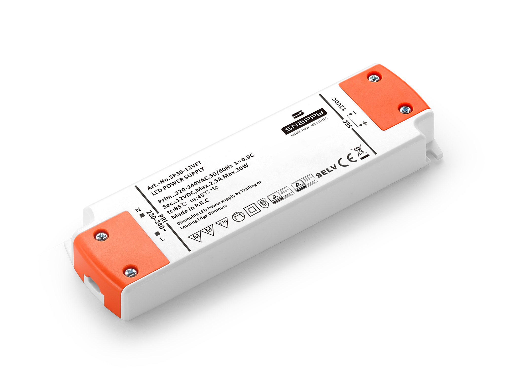 SP30-12VFT  30W Constant Voltage Triac-Dimmable LED Driver 24VDC  0.5- 2.5A  IP20.